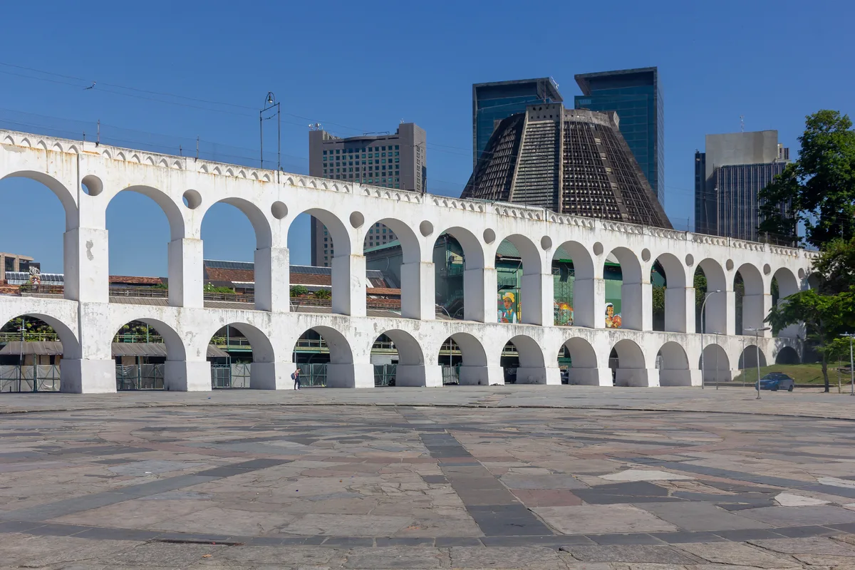 Arcos da Lapa in Rio de Janeiro - A monumental double-tiered arcade of 42 Roman-style stone arches spanning 270 metres...
