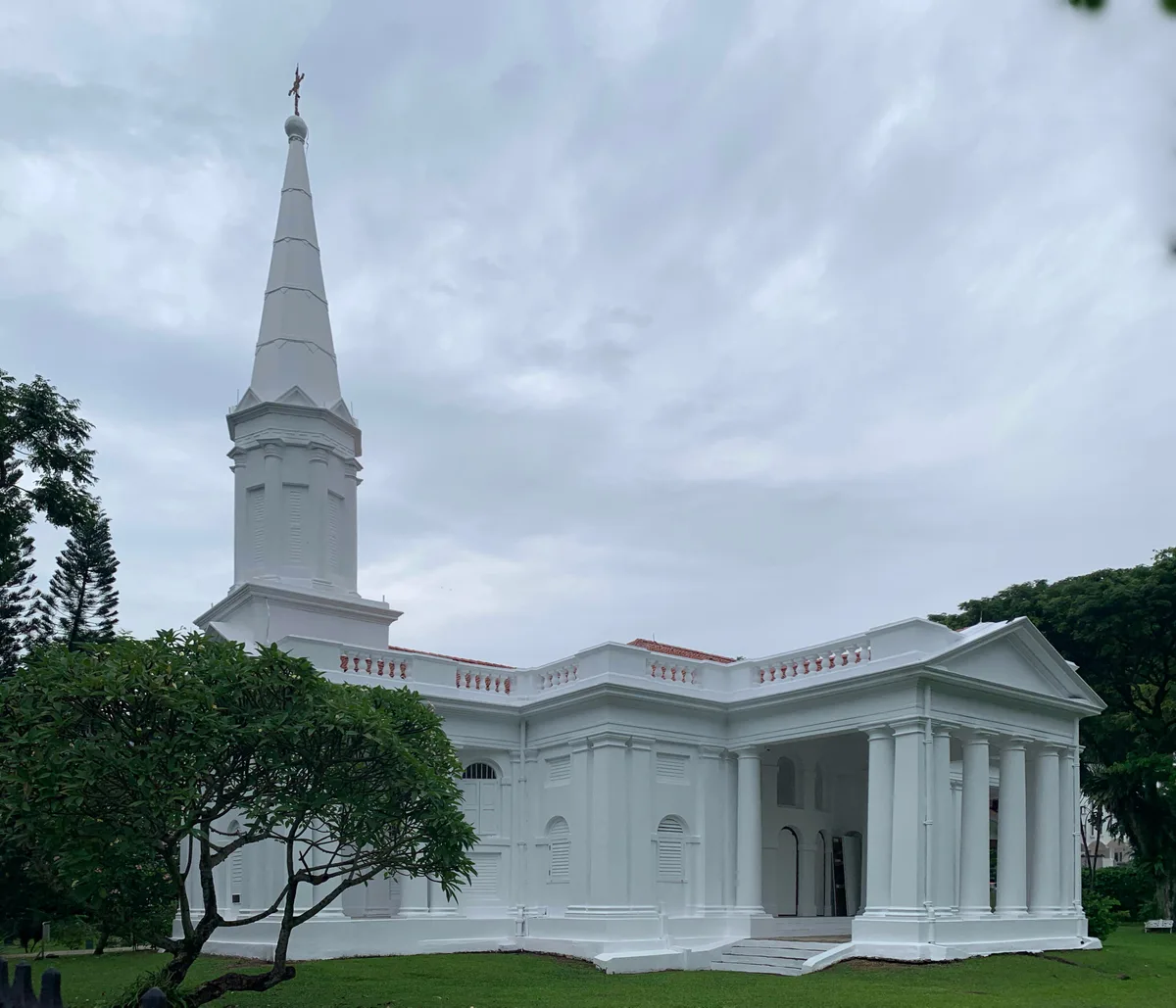 Armenian Church of Saint Gregory the Illuminator in Singapore - A compact white neoclassical church with a simple...