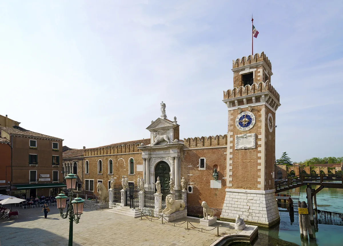 The Arsenale in Venice - A crenellated brick wall more than a kilometer long, punctuated by a monumental Renaissance...