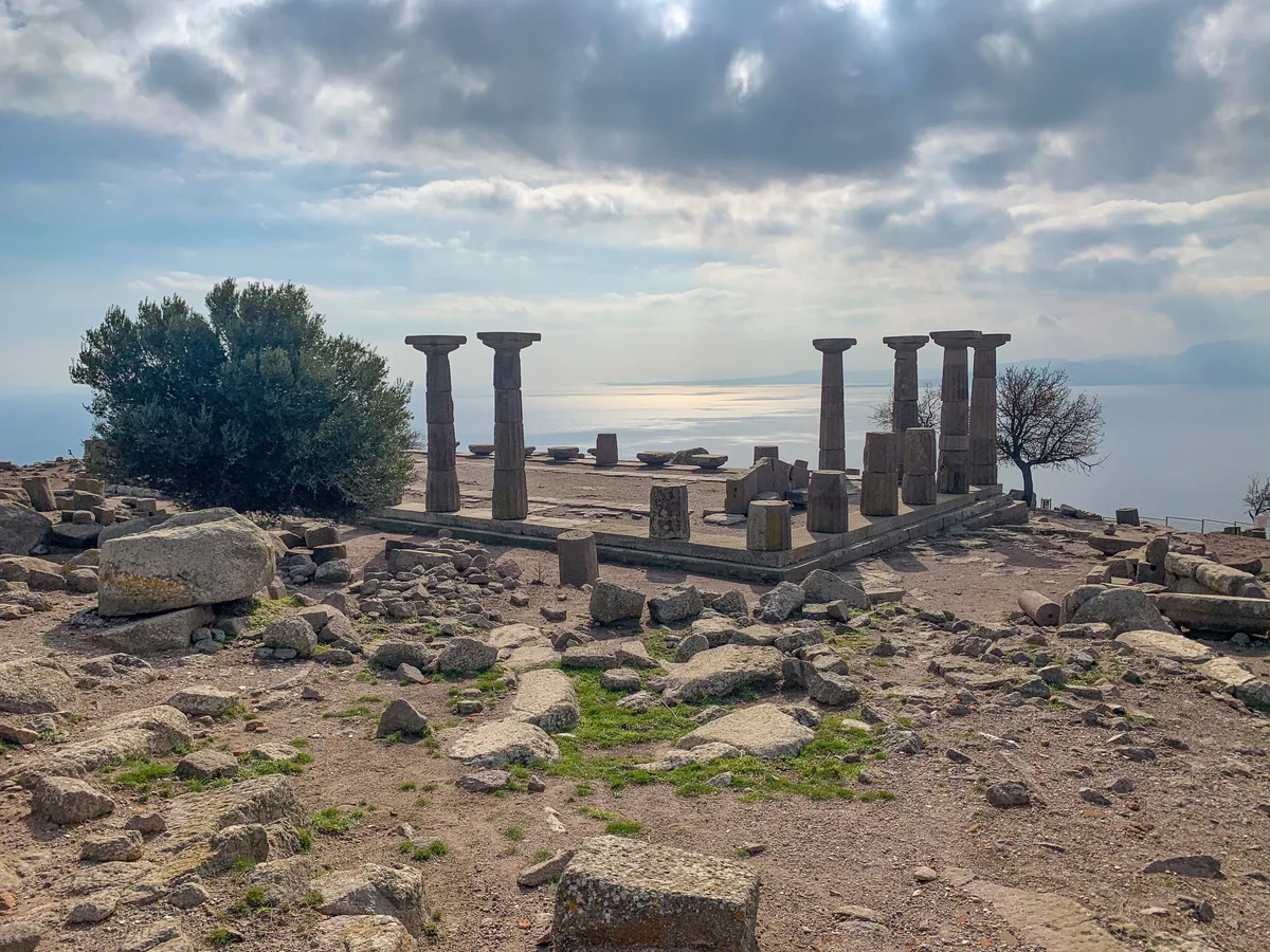 The Doric Temple of Athena at Assos above the Aegean