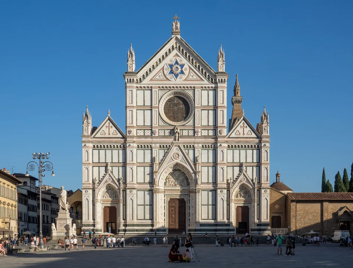Basilica of Santa Croce in Florence - A vast Franciscan church whose 19th-century marble facade of white, green and...