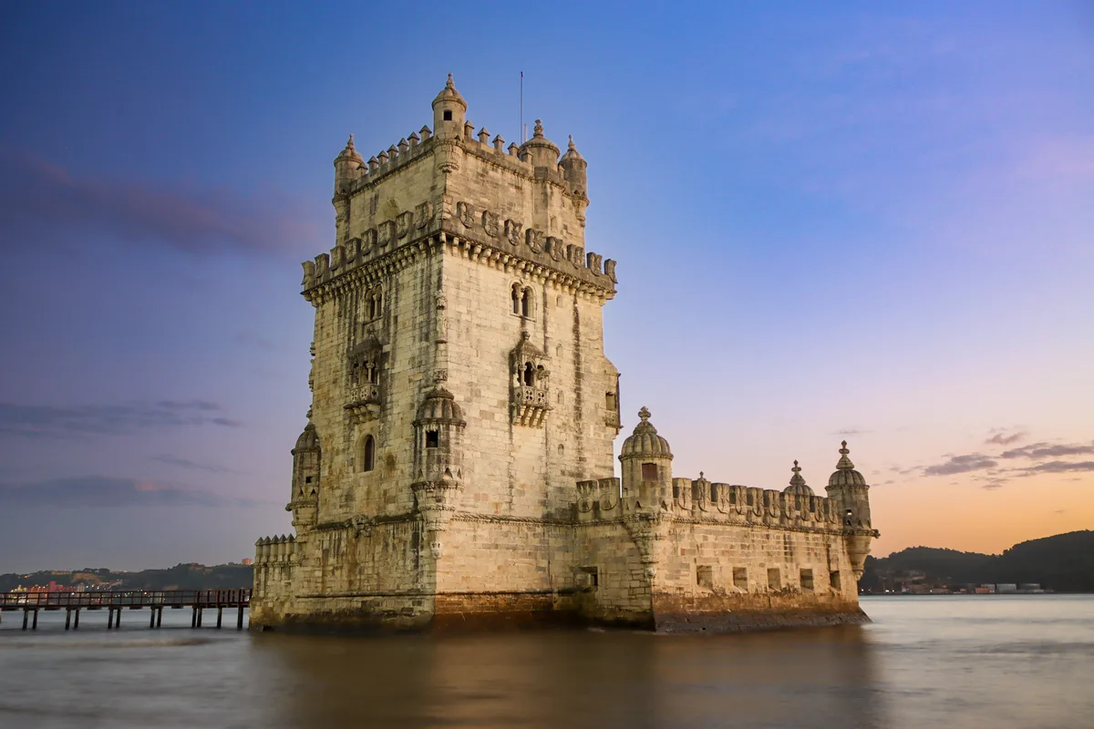Belém Tower in Lisbon - The Manueline fortress of lioz limestone guarding the Tagus river, a UNESCO World Heritage monument
