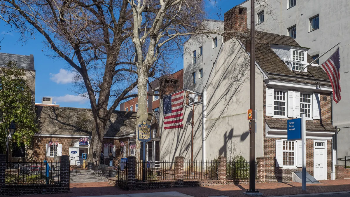 Betsy Ross House in Philadelphia - A small, narrow 1740s row house with a steep staircase and low ceilings, its ground...