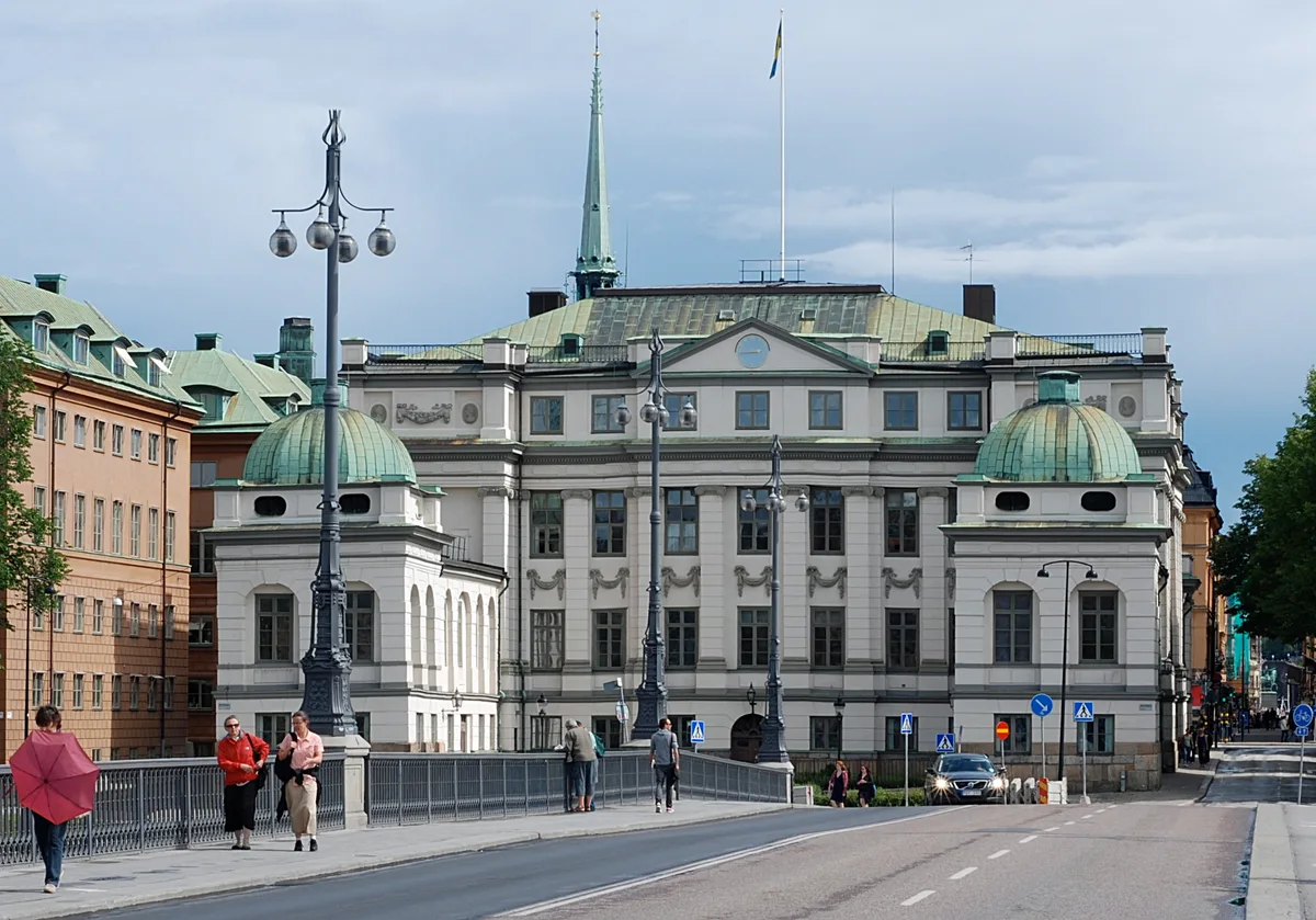 Bonde Palace in Stockholm - A stately 17th-century palace with a rusticated ground floor and a mansard roof, standing...