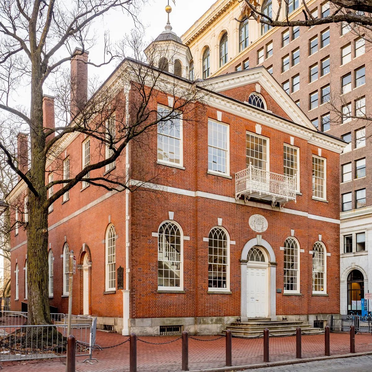 Congress Hall in Philadelphia - A modest red-brick building, almost a twin to its neighbors, with a small cupola...