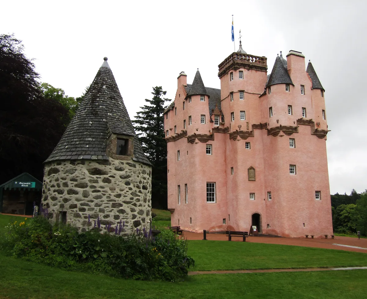 The pink harled tower of Craigievar Castle in Aberdeenshire