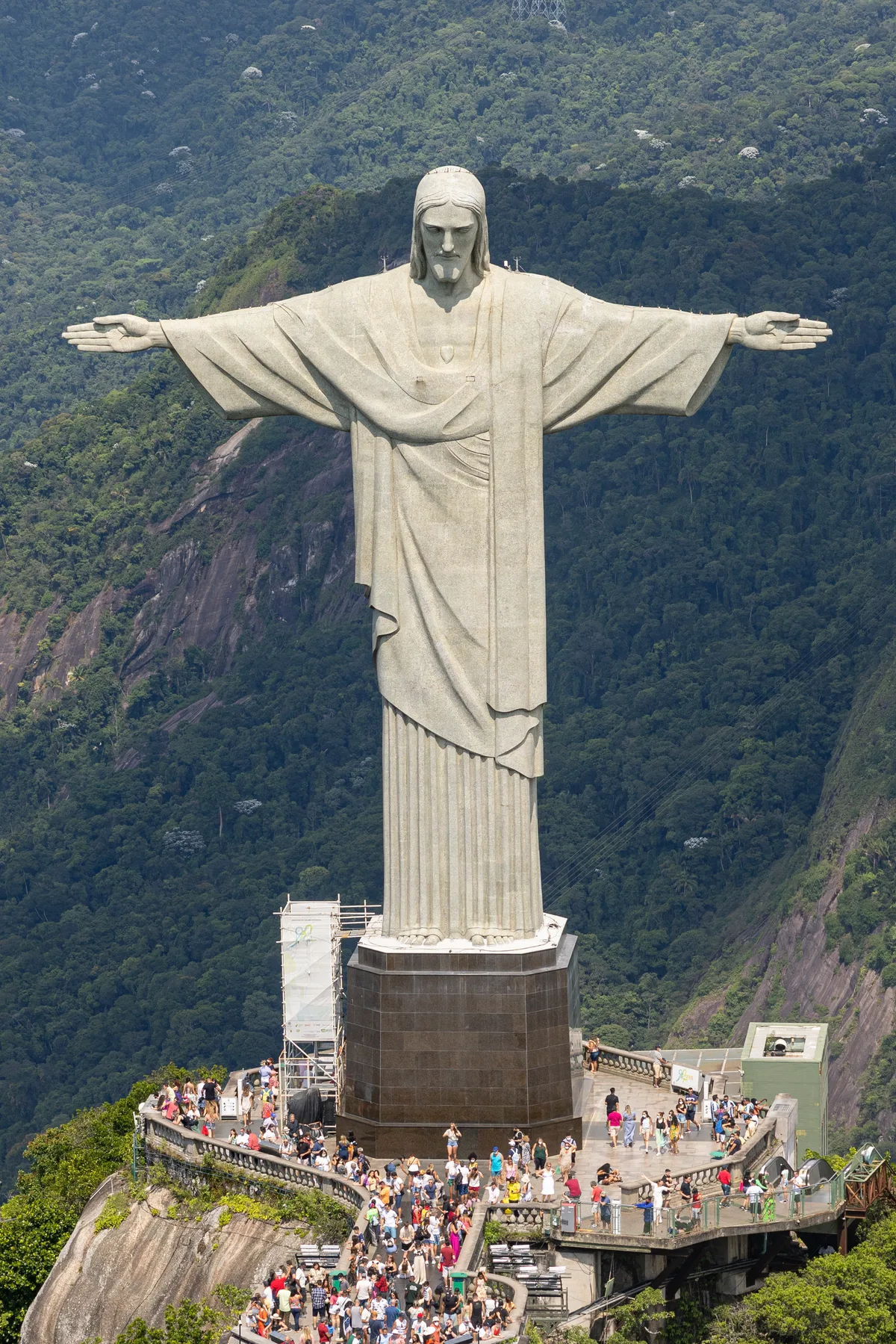 Cristo Redentor in Rio de Janeiro - A 30-metre Art Deco statue of Christ with arms outstretched, standing on an 8-metre...