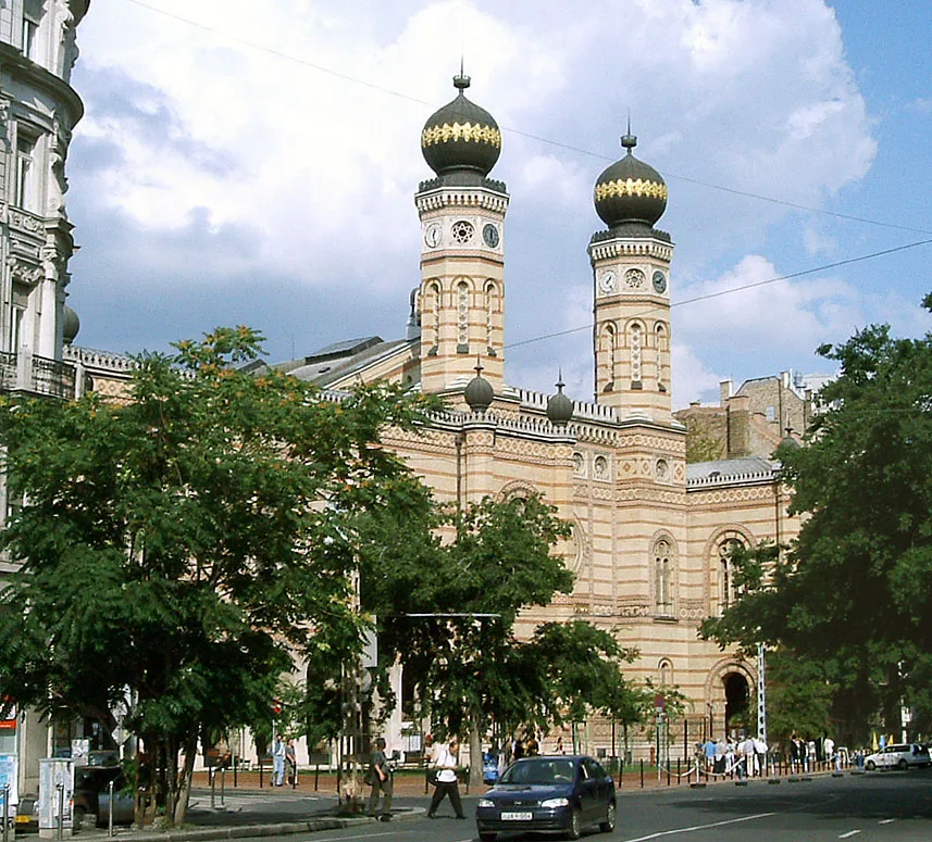 Dohany Street Synagogue in Budapest - A vast Moorish Revival building of alternating yellow and red brick, its twin...