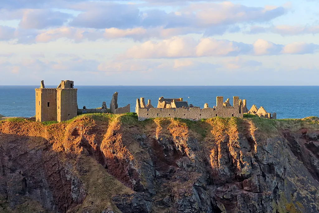 The ruins of Dunnottar Castle on a clifftop near Stonehaven