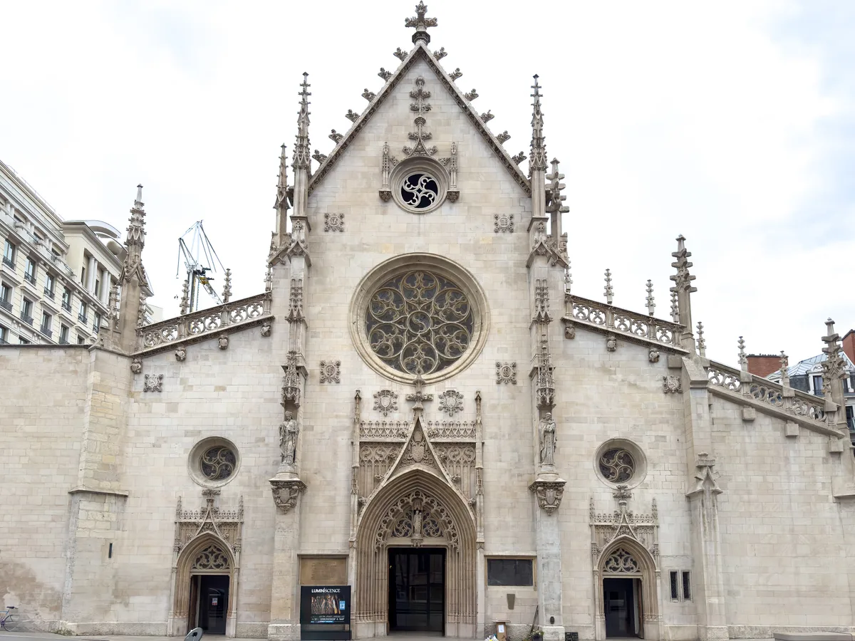 Church of Saint-Bonaventure in Lyon - low Gothic facade beside a square