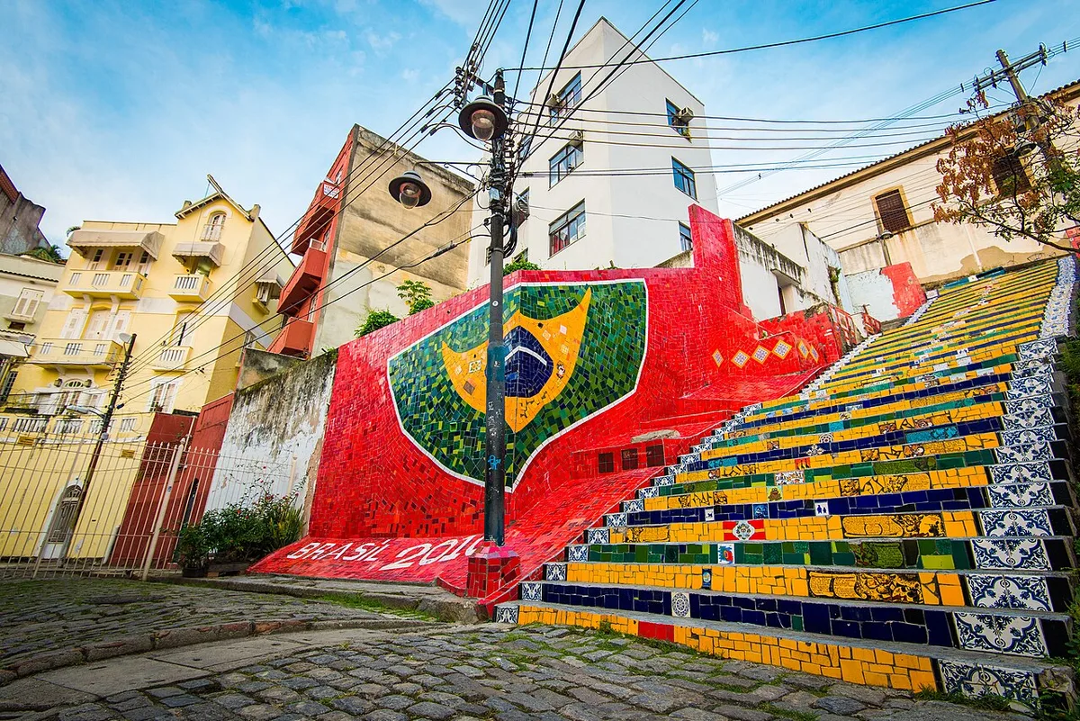 Escadaria Selarón in Rio de Janeiro - A steep public staircase of 215 steps covered in thousands of ceramic tiles...