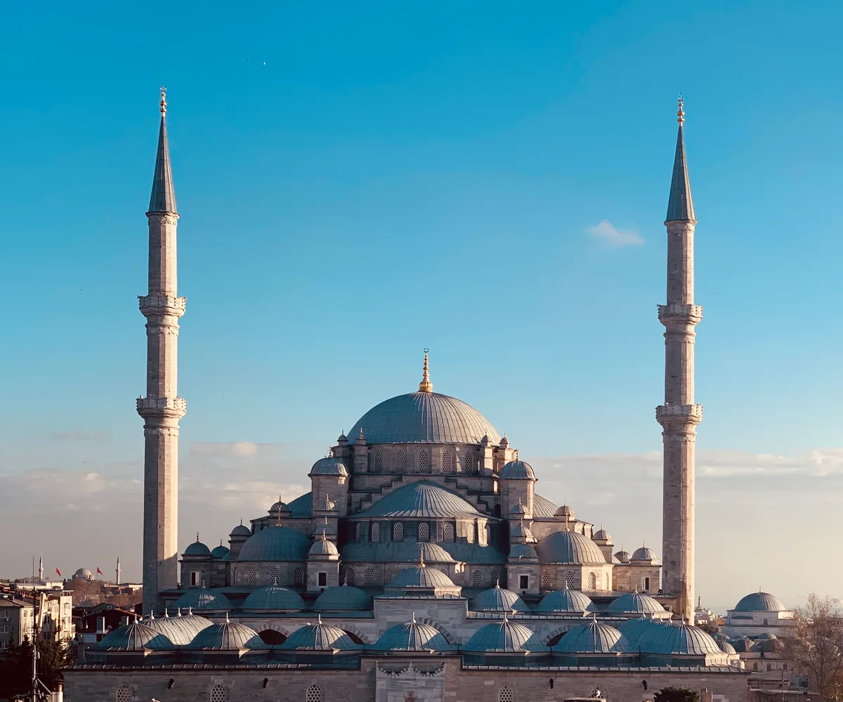 Fatih Mosque in Istanbul - An imposing mosque with a large central dome surrounded by four semi-domes and two minarets...