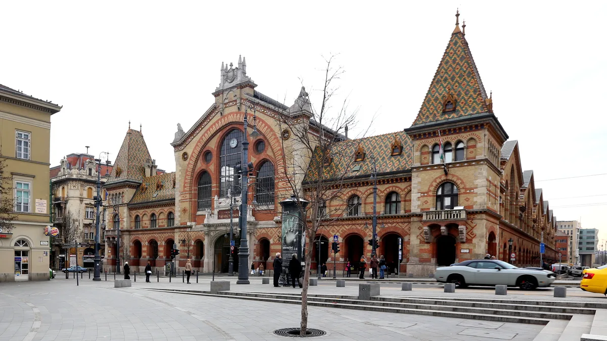Great Market Hall in Budapest - Budapest's largest covered market, a vast brick and steel hall whose steep roof is...