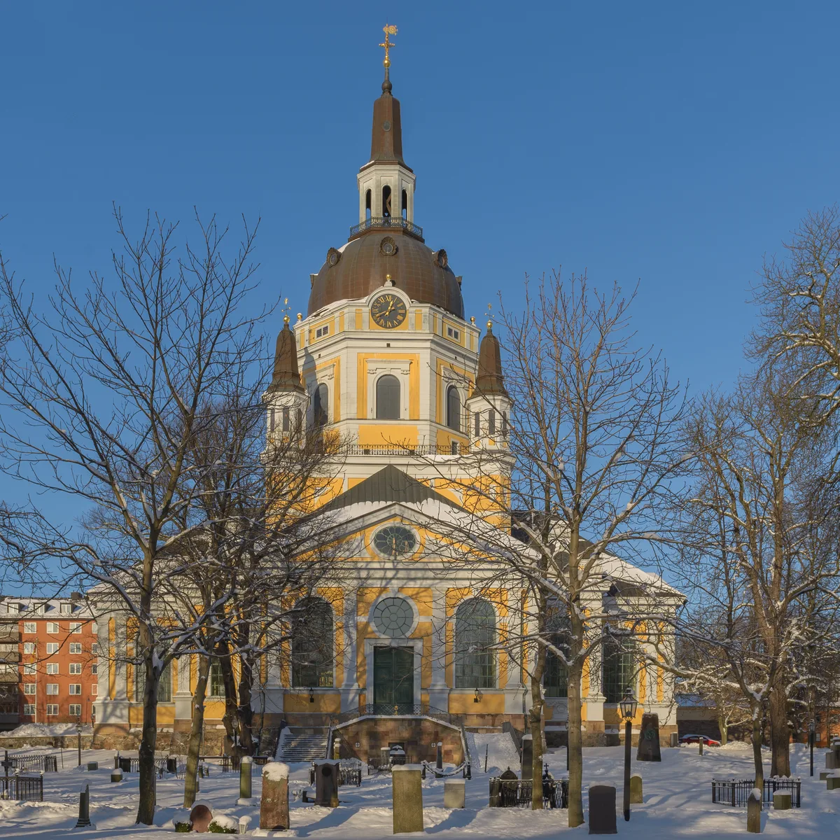 Katarina Church in Stockholm - A Greek-cross Baroque church with a huge green copper dome rising above Södermalm, the...