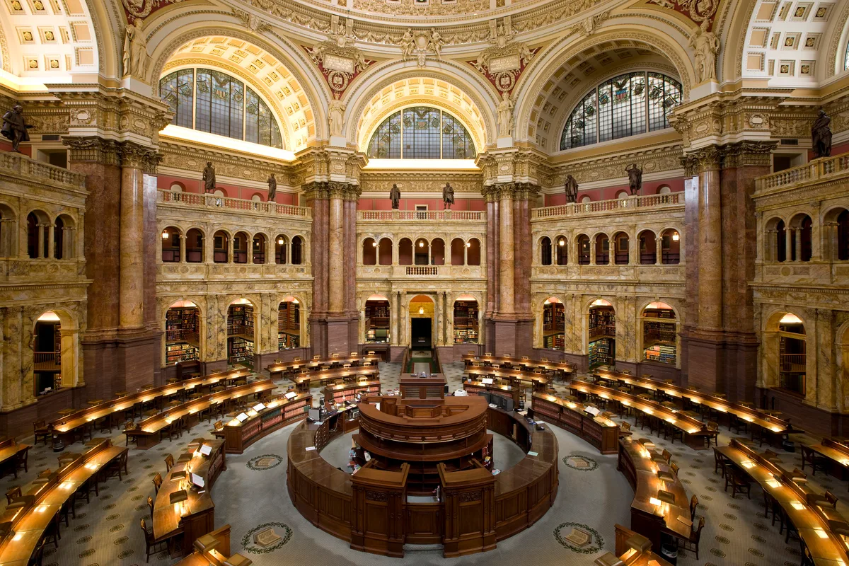 Library of Congress in Washington DC - The ornate Italian Renaissance Jefferson Building with its copper dome and sculpted facade