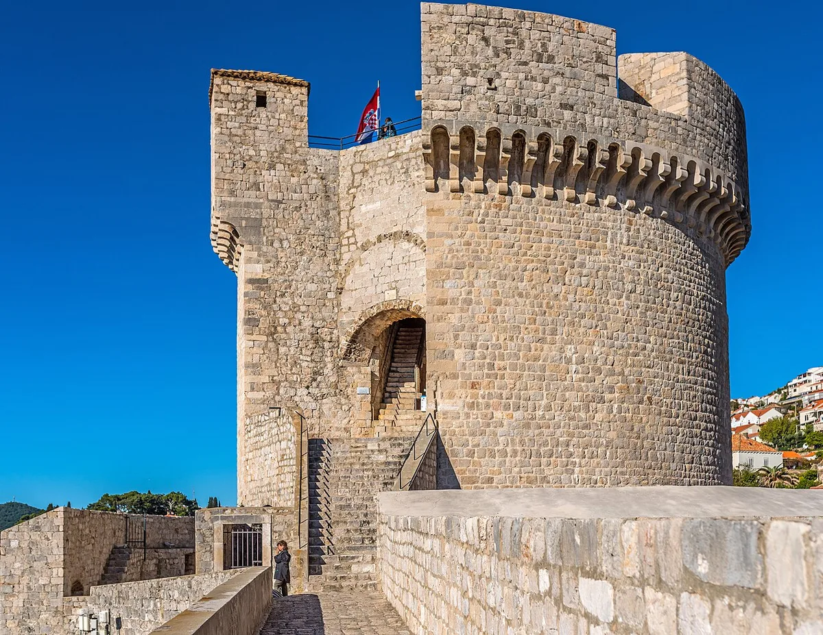 Minceta Tower in Dubrovnik - A massive round tower dominating the north-western corner of the city walls, its...