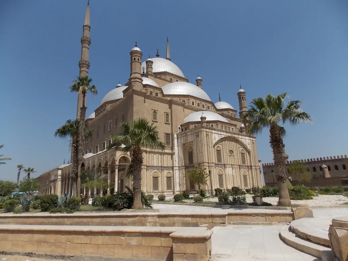 Mosque of Muhammad Ali in Cairo - A grand Ottoman-style mosque atop the Citadel of Saladin, with twin slender minarets...