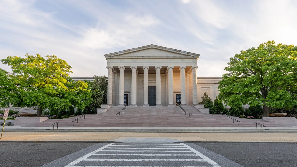 National Gallery of Art in Washington DC - The pink Tennessee marble West Building, its rotunda rising at the center of the National Mall