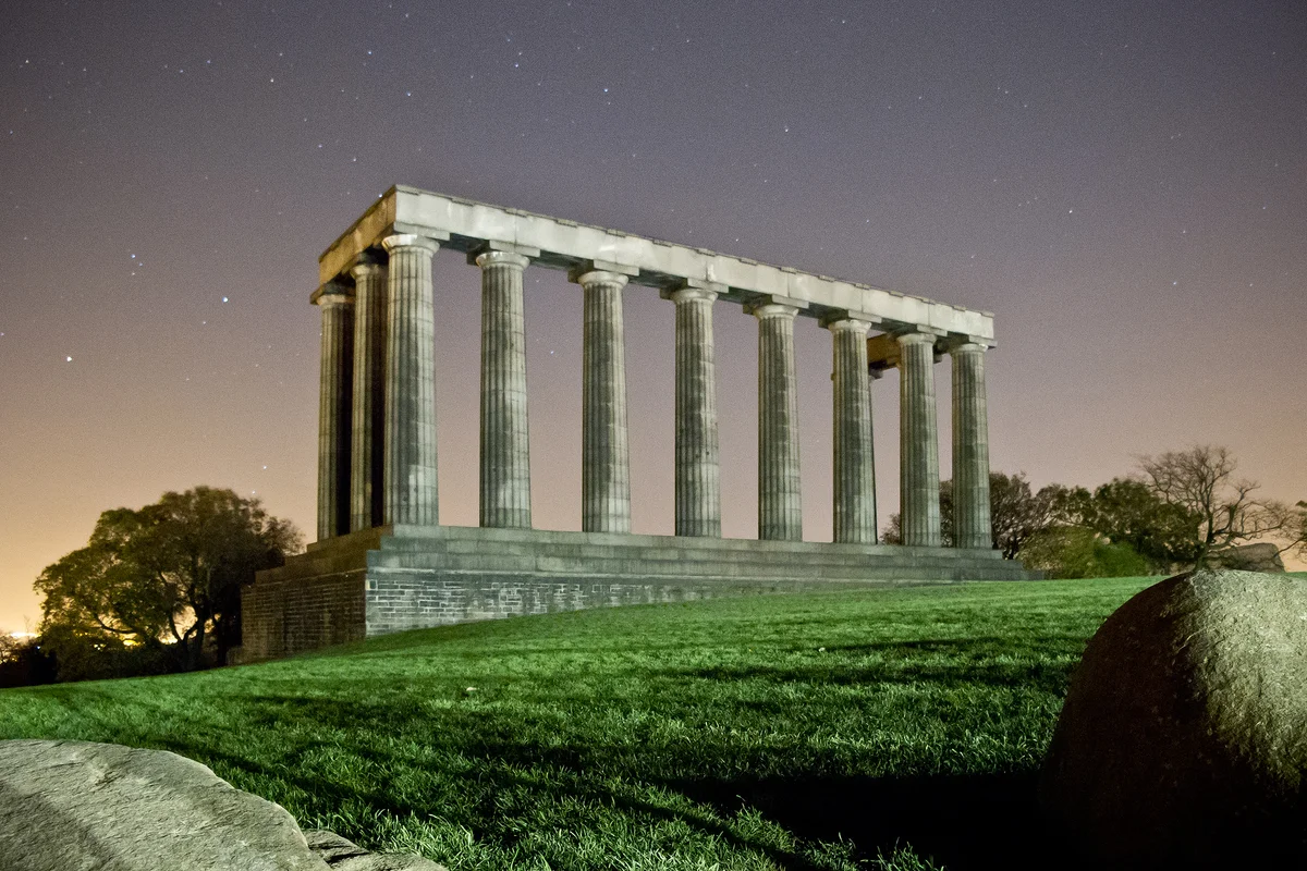 National Monument of Scotland in Edinburgh - The unfinished Parthenon-like portico of 12 columns standing exposed on Calton Hill