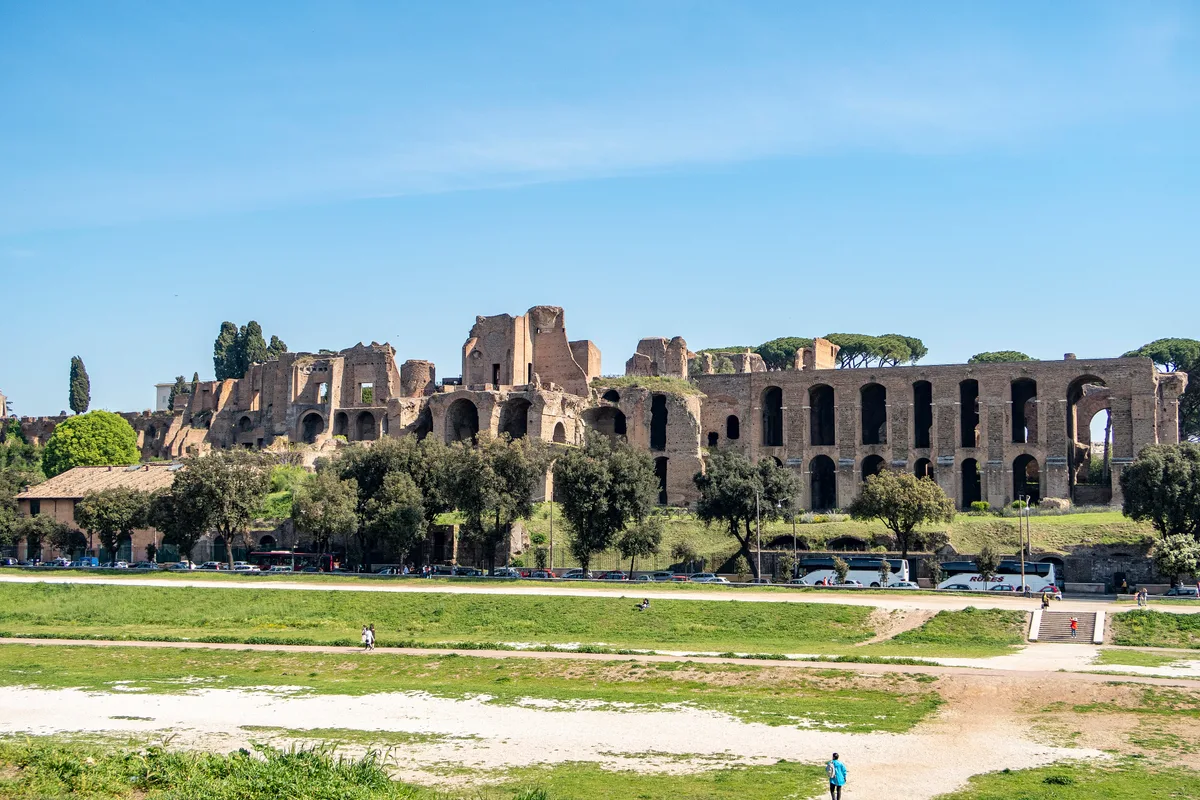 Palatine Hill in Rome - A sprawling hilltop archaeological zone overlooking the Roman Forum, with the remains of...