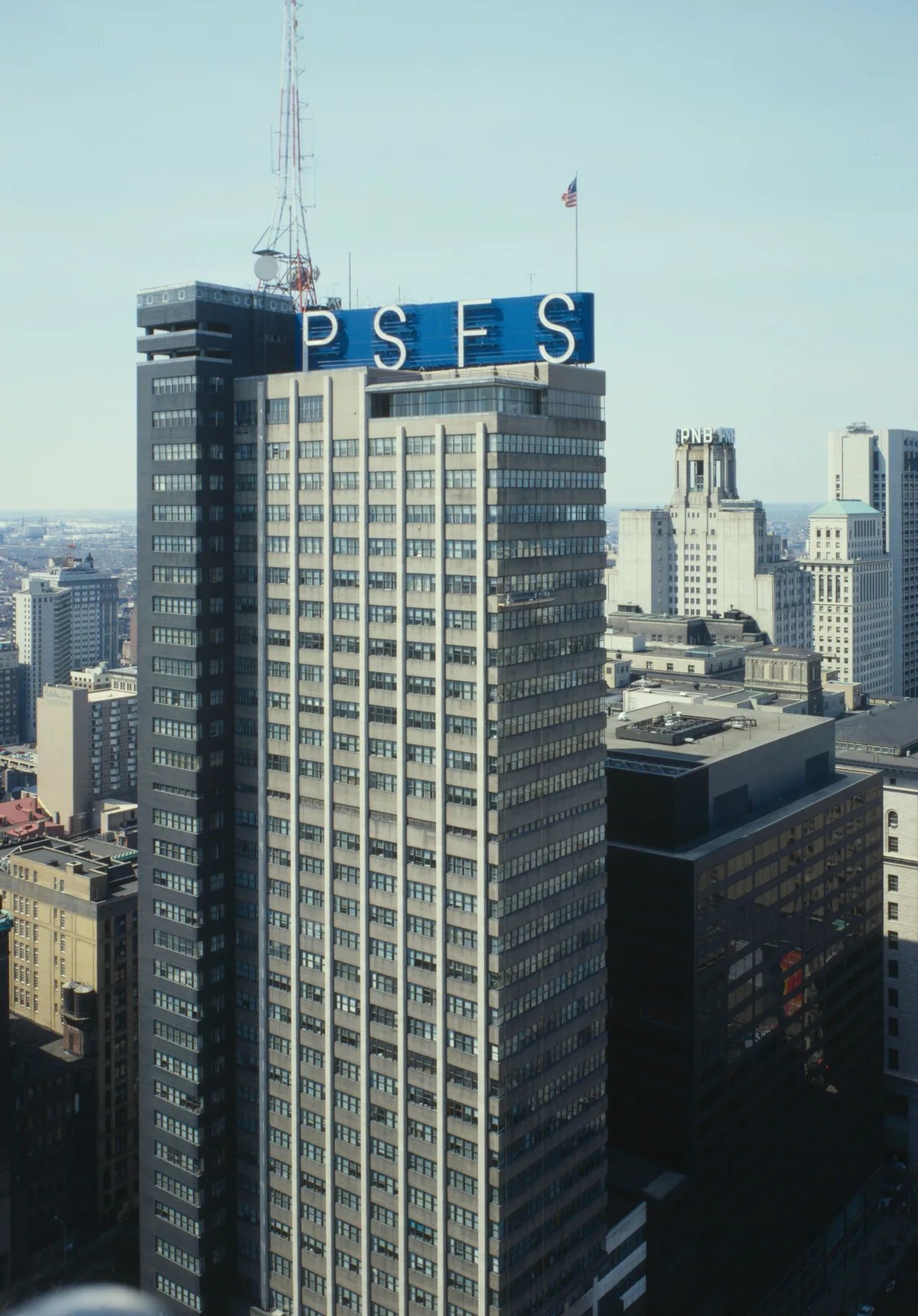 PSFS Building in Philadelphia - A clean limestone slab with an uninterrupted grid of ribbon windows, its only ornament...