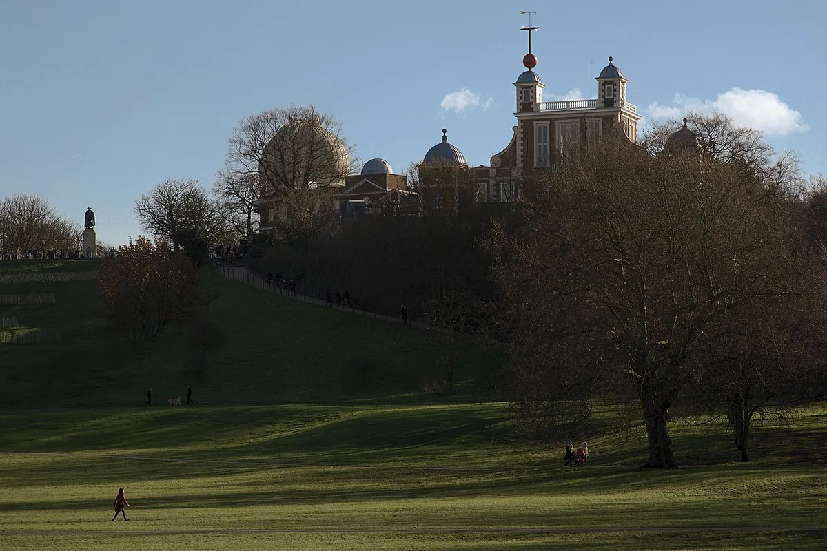 Royal Observatory Greenwich in London - A red-brick hilltop complex in Greenwich Park, the octagonal Flamsteed House...