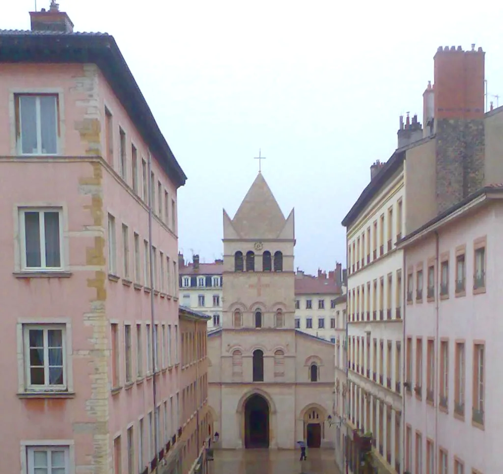 Basilica of Saint-Martin d'Ainay in Lyon - squat Romanesque church with a 31-metre bell-tower porch in the Presqu'île