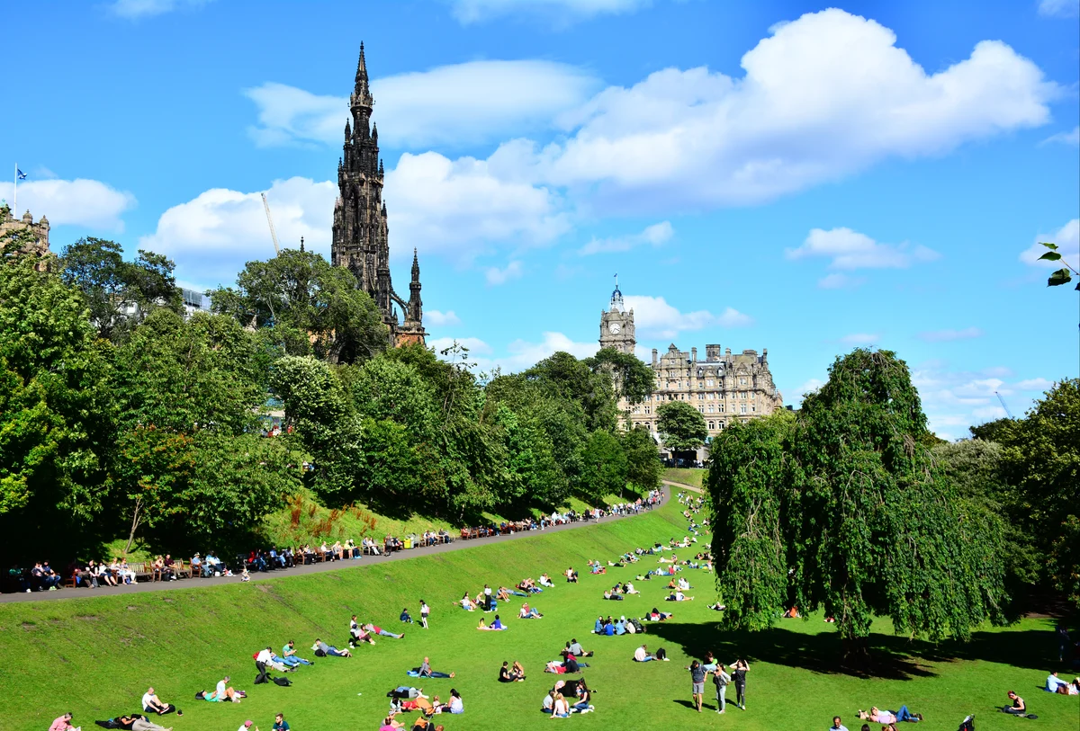 Scott Monument in Edinburgh - The towering Gothic Revival spire to Sir Walter Scott on Princes Street, dark with soot and carved with figures