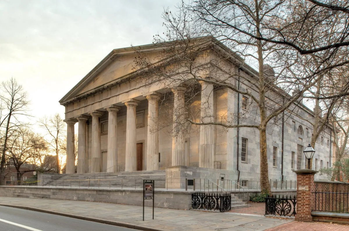 Second Bank of the United States in Philadelphia - A temple-fronted marble building with a colonnade copied from the...