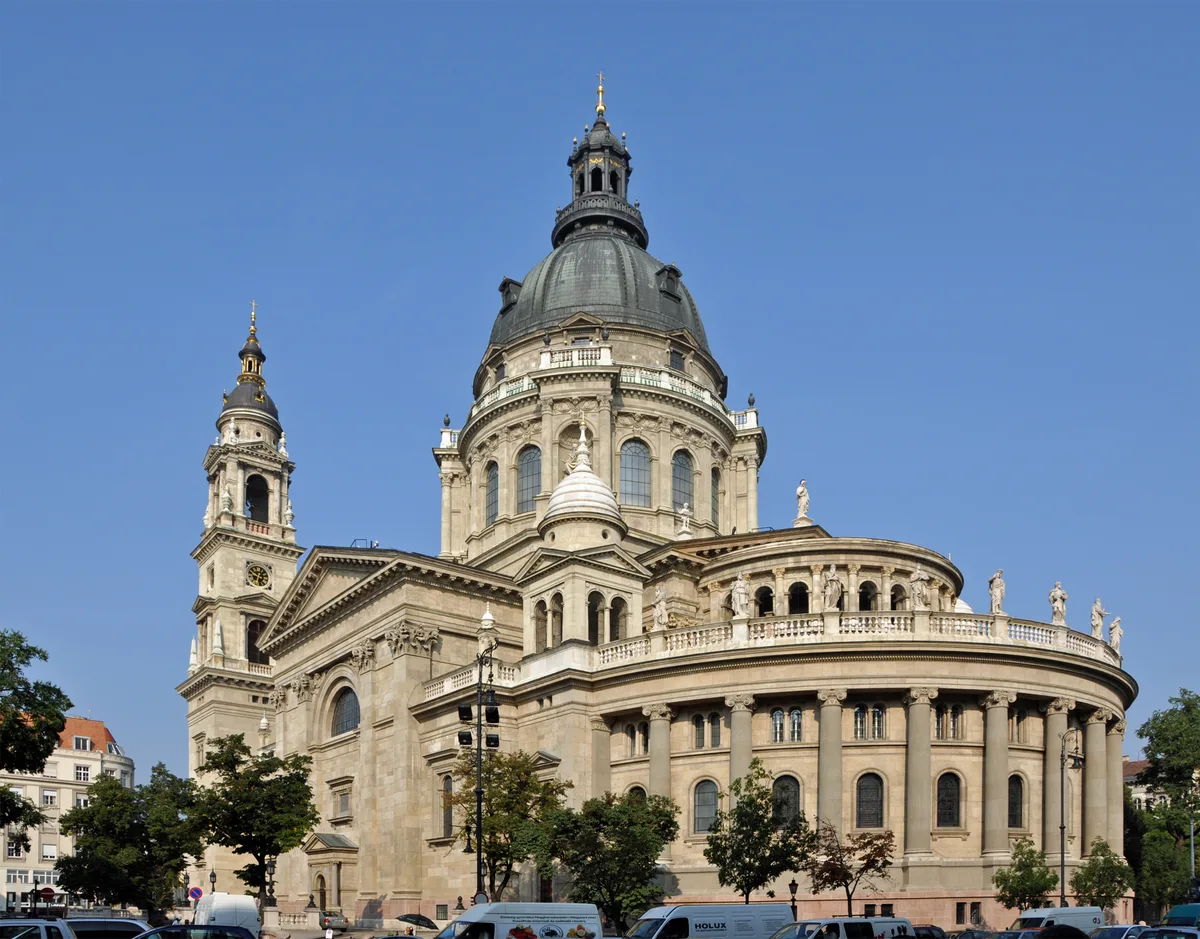 St. Stephen's Basilica in Budapest - A vast neoclassical basilica rising on Pest's grand square, its wide porticoed...