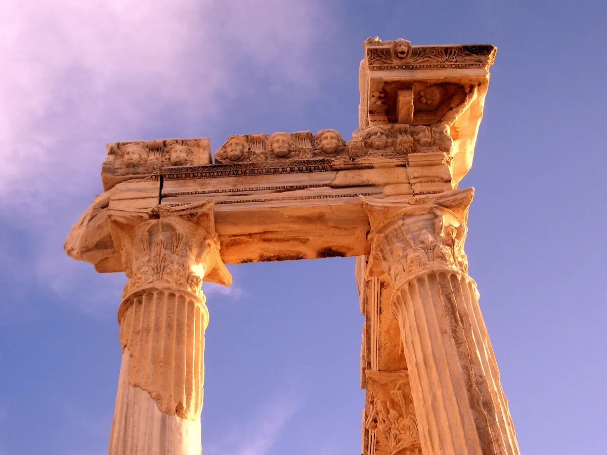 The five reconstructed Corinthian columns of the Temple of Apollo at Side by the sea