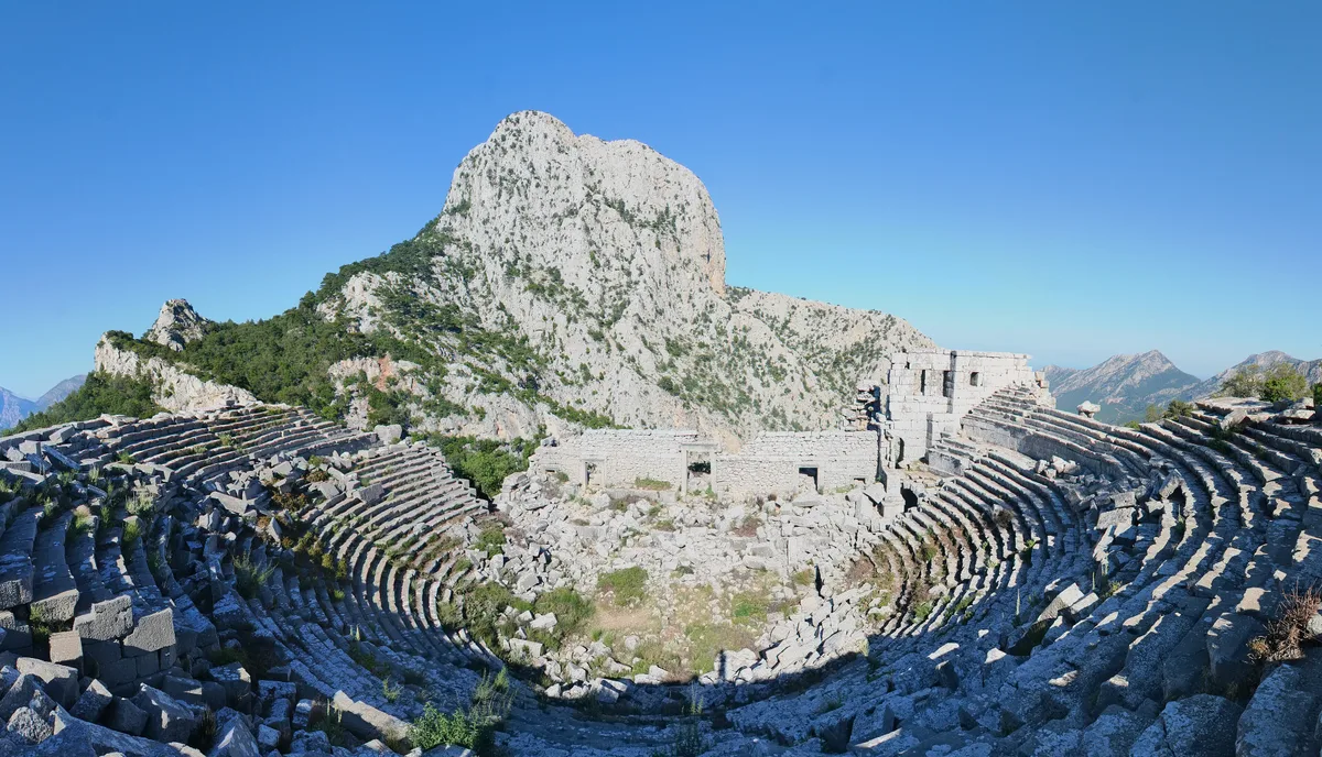 The cliff-edge theatre of Termessos at 1,665 metres in the Taurus Mountains