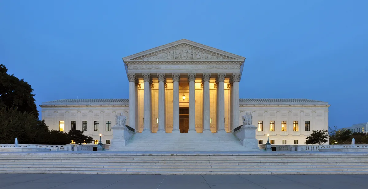 US Supreme Court in Washington DC - The marble Neoclassical courthouse with its Corinthian colonnade and pediment on First Street