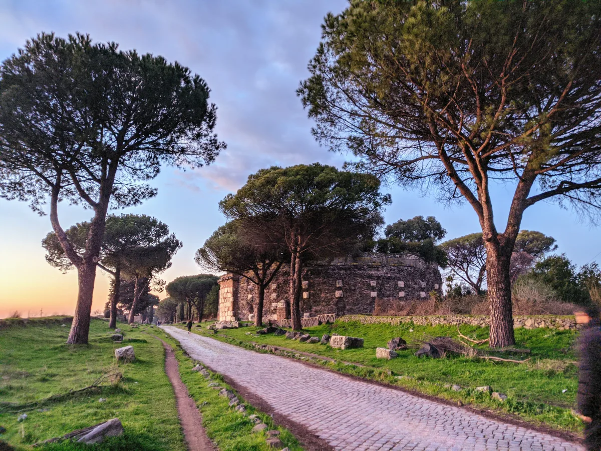 The Appian Way running through the parkland south of Rome
