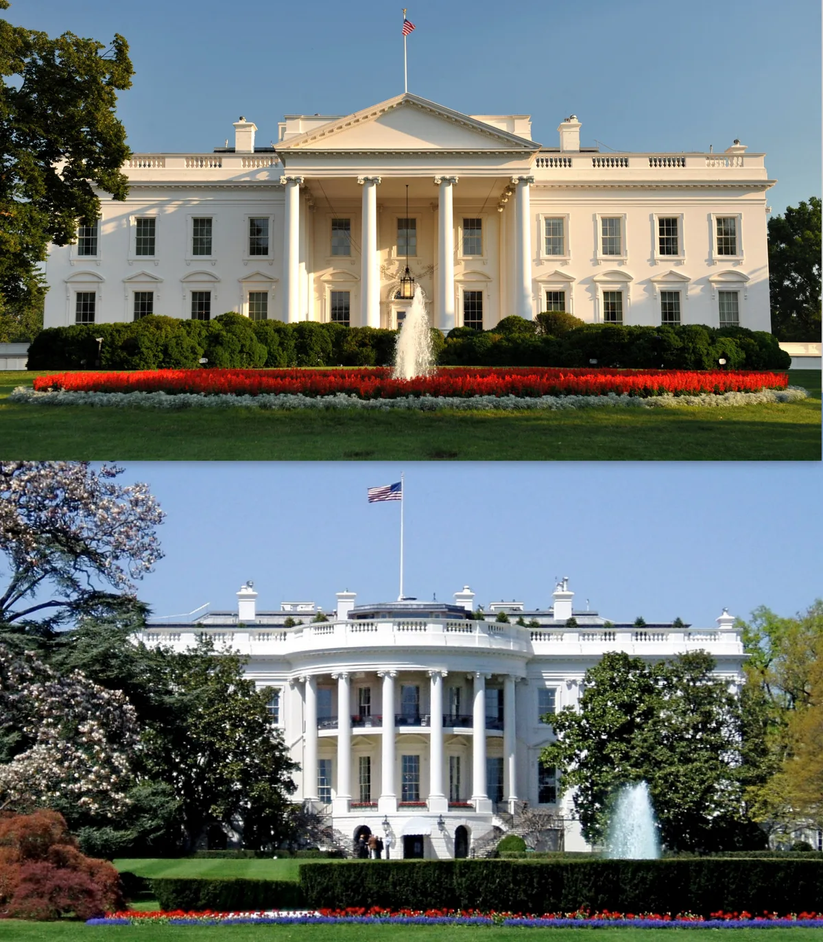 White House in Washington DC - The Neoclassical presidential residence of white-painted Aquia Creek sandstone on Pennsylvania Avenue