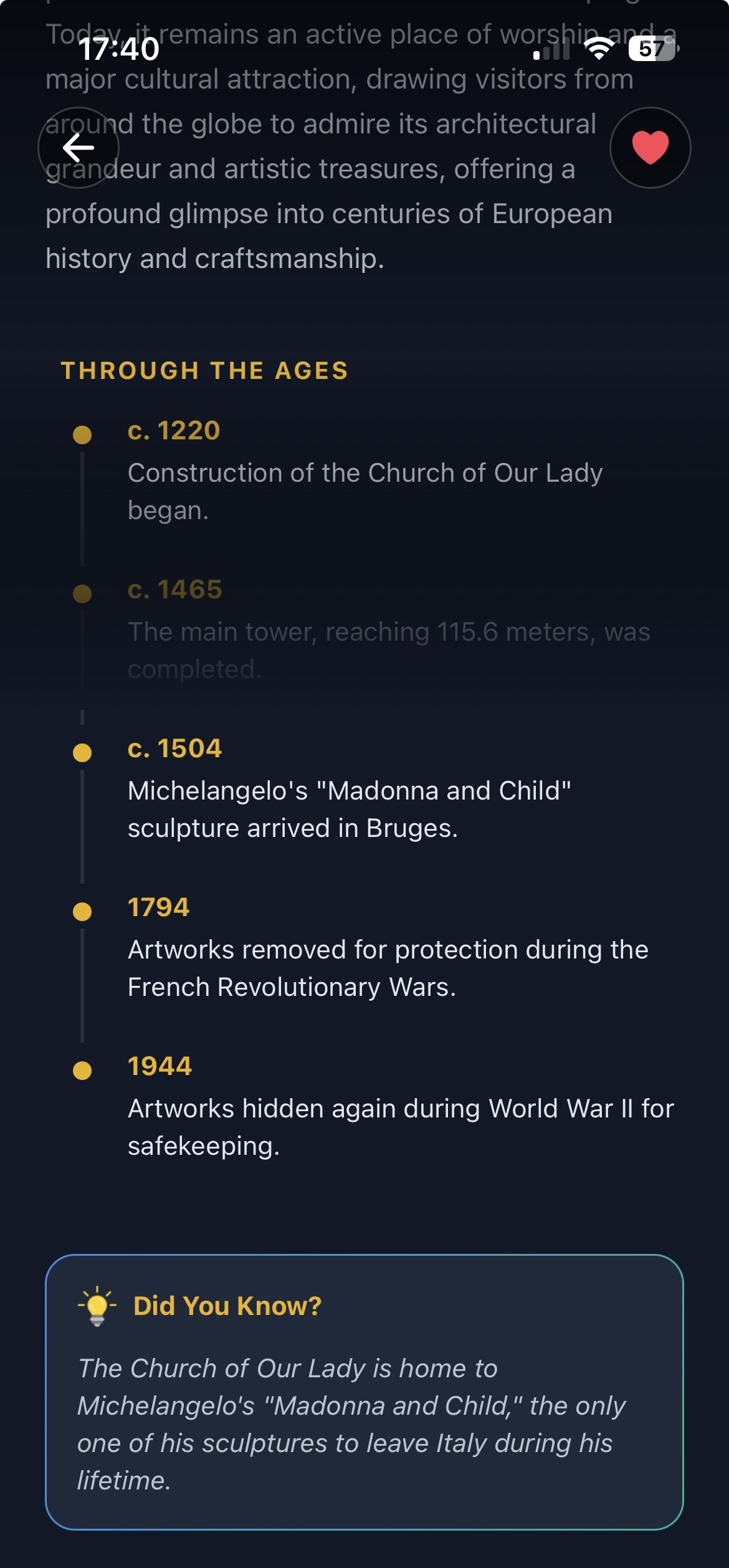 Vestigia AI interactive timeline and facts