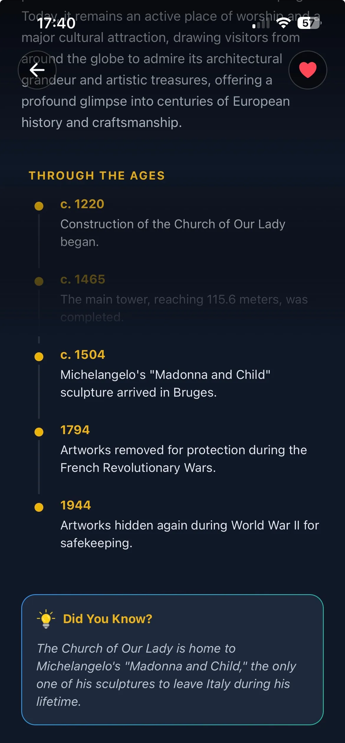 Vestigia AI interactive timeline and facts